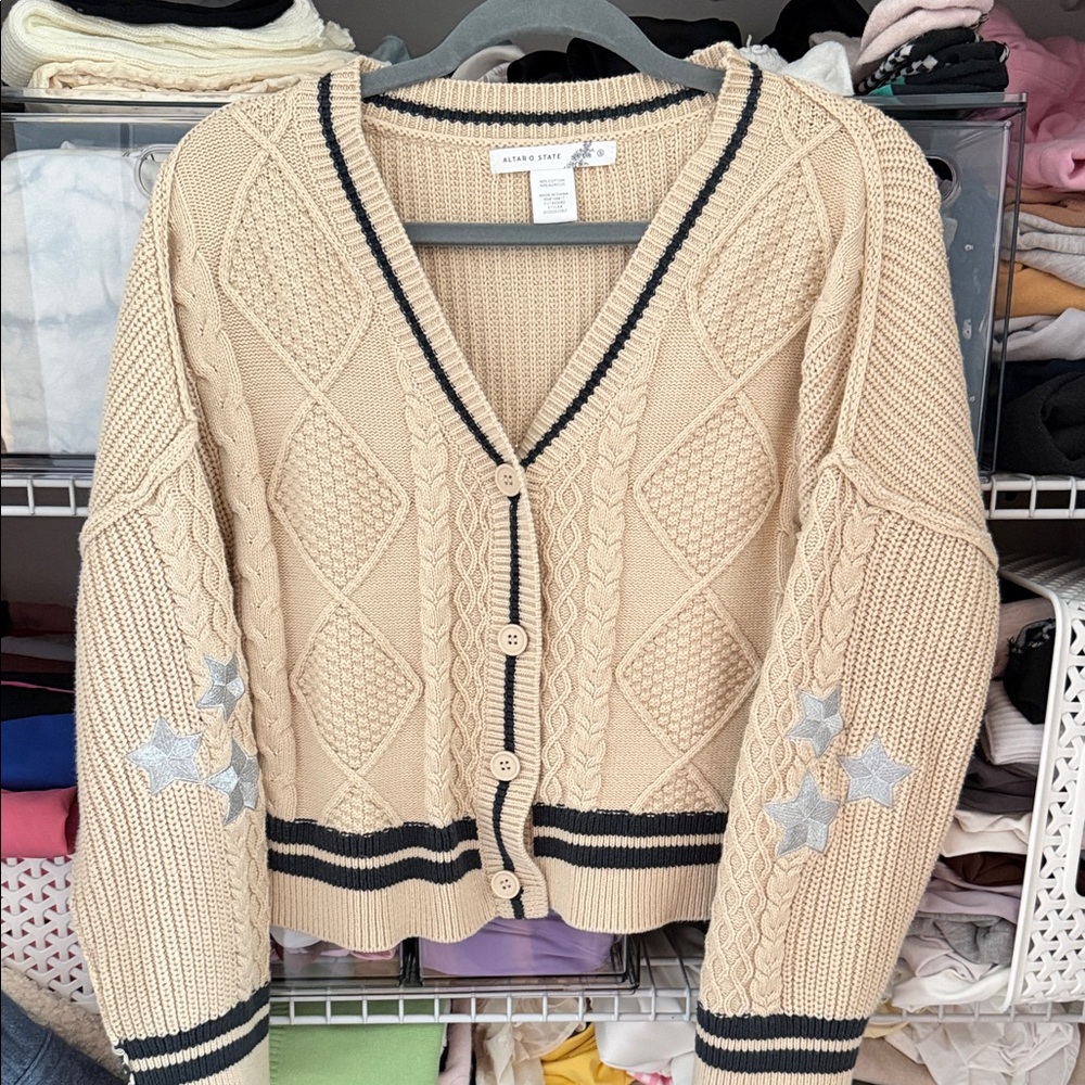 Altar'd State Beige Cardigan with Star Details